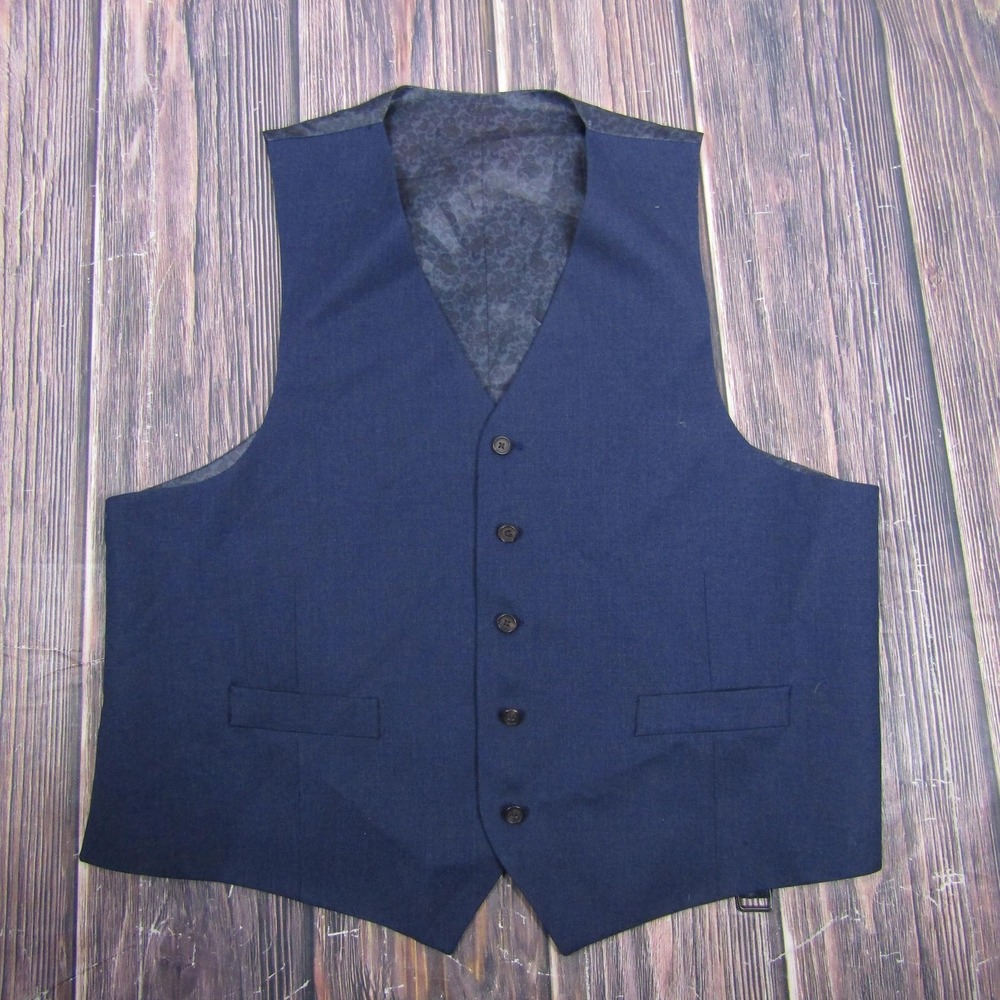 Suit Vest Mens L Blue Wool Piece Belted 5-Button Formal Dress Waistcoat